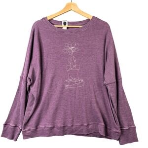 Slightly Buddha Purple Waffle Knit Pullover Graphic Sweatshirt One Size Cotton